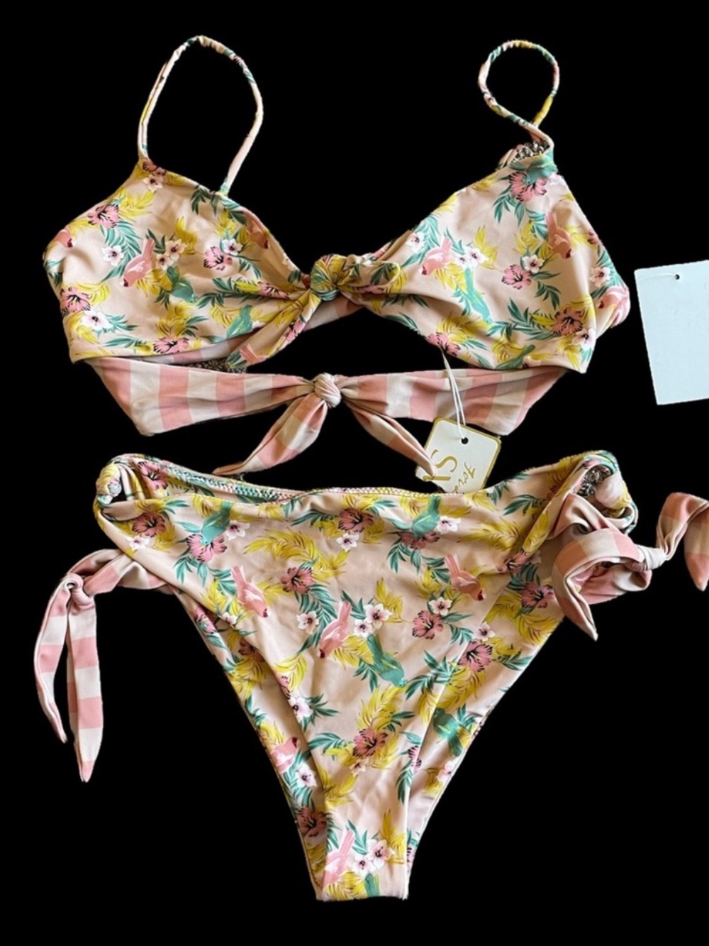 For Love and Lemons Floral Pink Tie-Front Bikini Set